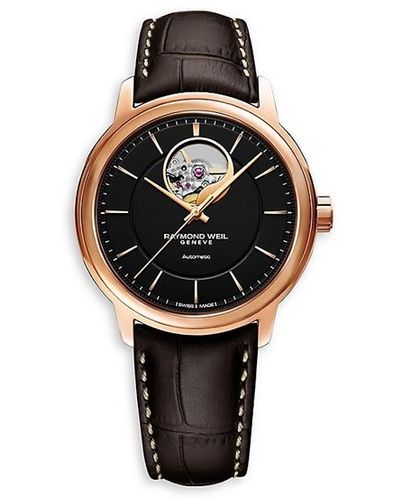 Raymond Weil Maestro 40mm Rose Goldplated Stainless Steel & Leather Strap Watch - Black