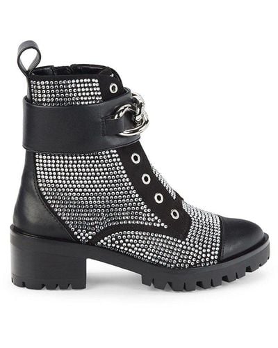 Karl Lagerfeld Biker II Cara x KL Hi Boot Woman Ankle Boots Black Size 8 Recycled Leather
