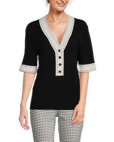Karl Lagerfeld Contrast Trim Ribbed Sweater - Black