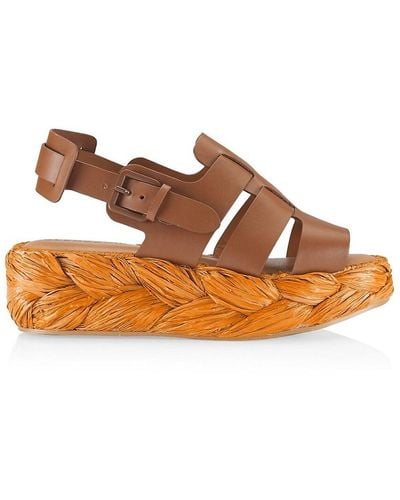 Robert Clergerie Aurel Leather Flatform Slingback Sandals - Brown