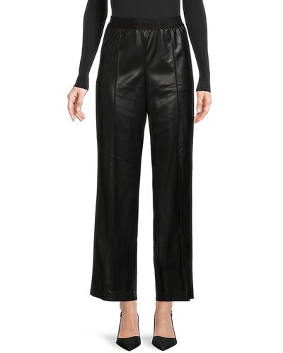 Calvin Klein Logo Faux Leather Cropped Trousers - Black