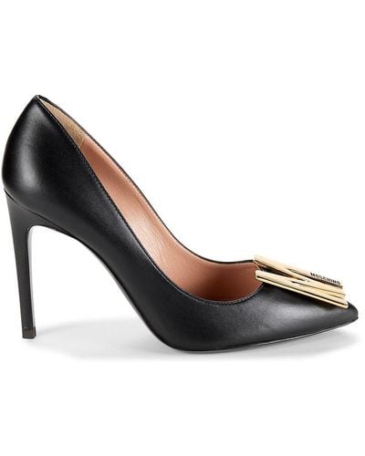 Moschino Logo Leather Court Shoes - Black