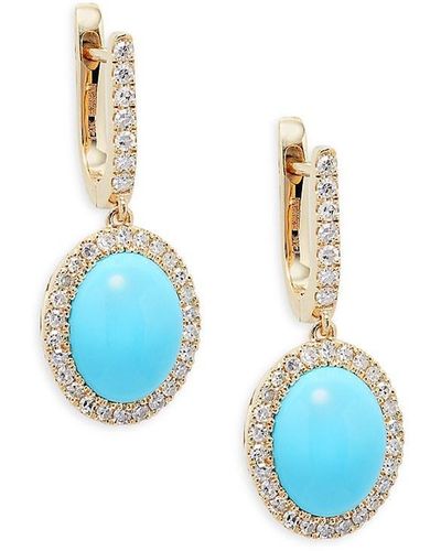 Effy 14k Yellow Gold, Turquoise & Diamond Huggie Hoop Earrings - Blue
