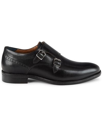 Johnston & Murphy Brisbane Leather Monk Shoes - Black