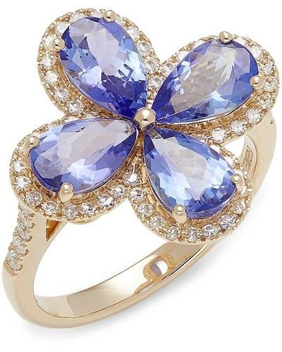 Effy 14k Yellow Gold, Tanzanite & Diamond Ring - Blue