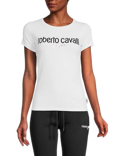 Roberto Cavalli Slim Fit Logo Crewneck T Shirt - White