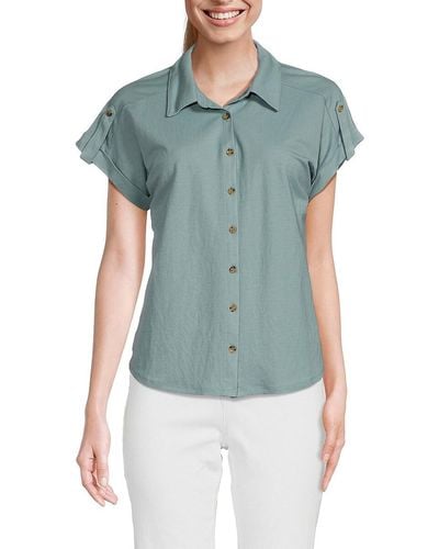Bobeau Short Sleeve Tab Cuff Shirt - Blue