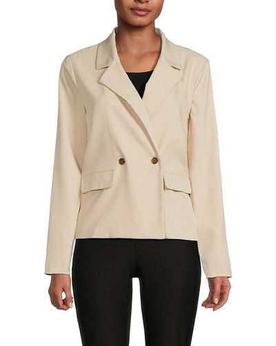 Bobeau Solid Double Breasted Blazer - Natural
