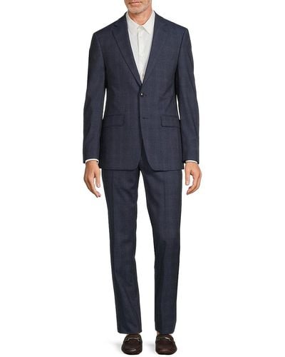 Calvin Klein Plaid Wool Blend Suit - Blue