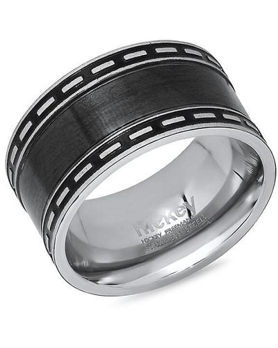 Hickey Freeman Stainless Steel, Leather & Enamel Band Ring - Natural