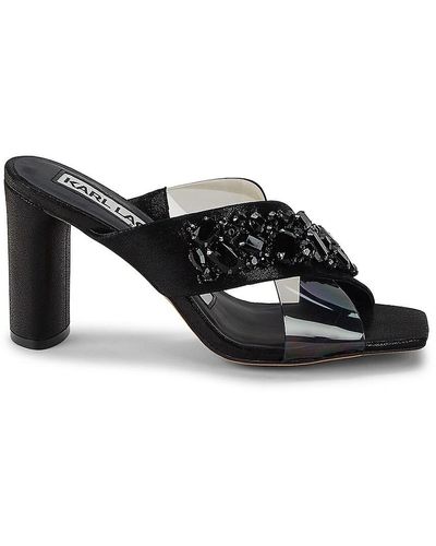 Karl Lagerfeld Rissa Embellished Leather Sandals - Black