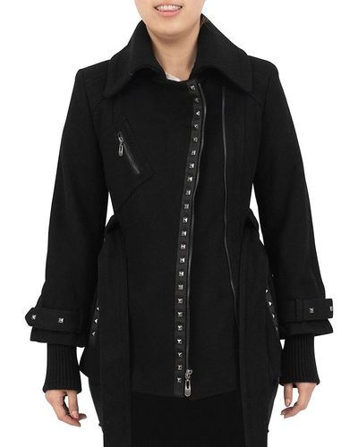 Kensie Wool Blend Belted Jacket - Black