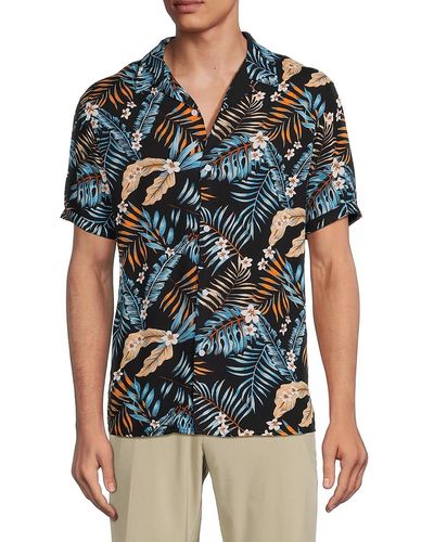 ELEVEN PARIS Tropical Print Camp Shirt - Blue