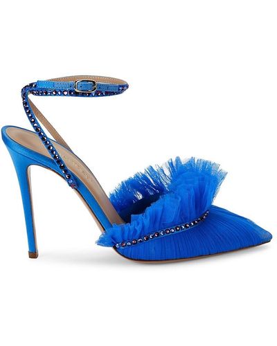 Andrea Wazen Franca Embellished Fringe Slingback Court Shoes - Blue
