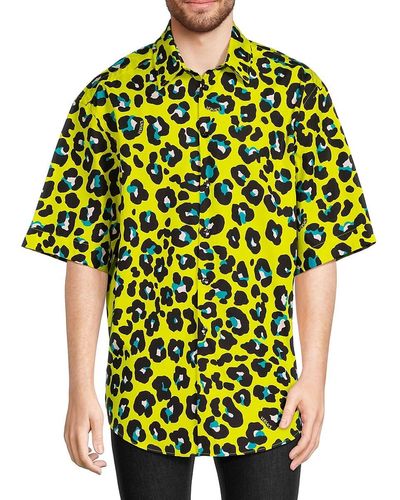 Versace College Fit Animal Print Poplin Shirt - Yellow