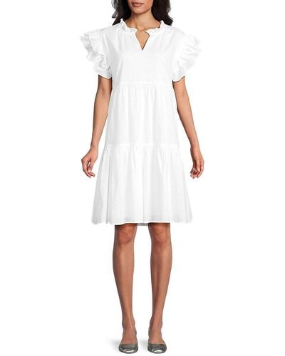 AREA STARS Cathy Ruffle Tiered Knee Length Dress - White