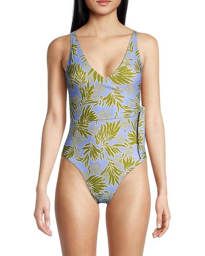 Tanya Taylor Kelly Floral Wrap One Piece Swimsuit - Green
