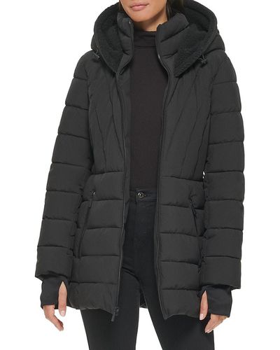 Kenneth Cole Faux Fur Lined Hood Puffer Jacket - Black