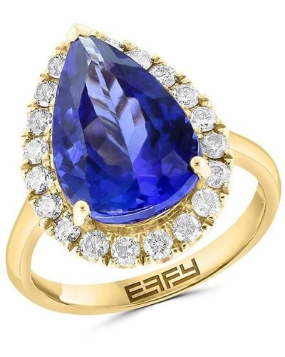 Effy 14k Yellow Gold, Diamond & Tanzanite Pear Ring - Blue
