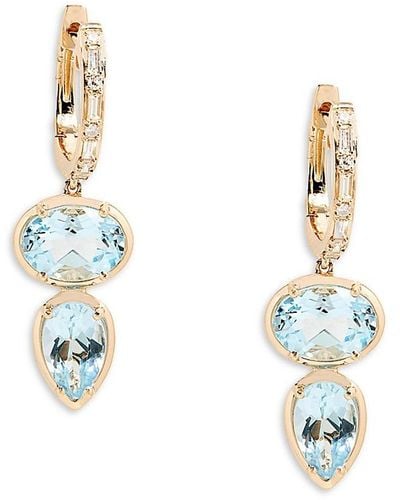 Effy 14K, Topaz & Diamond Drop Earrings - Blue