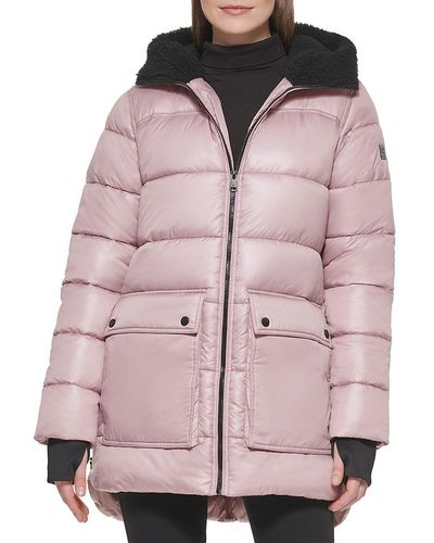 Kenneth Cole Faux Shearling Lined Puffer Jacket - Pink