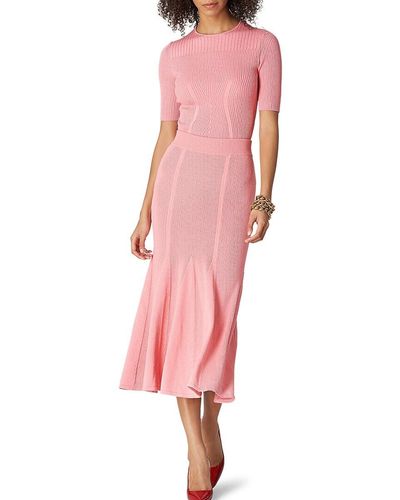 Carolina Herrera Plaited Rib-knit Godet Skirt - Pink
