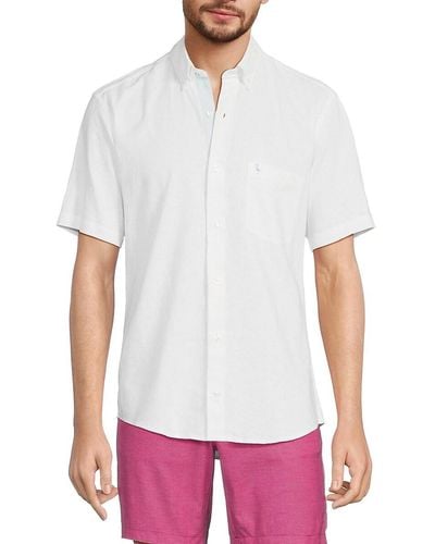 Tailorbyrd Short Sleeve Linen Blend Button Down Shirt - White
