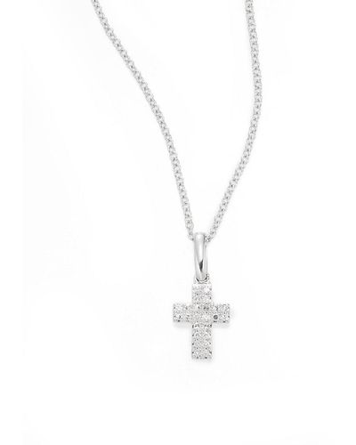 Effy Diamond & 14k White Gold Small Cross Pendant Necklace - Metallic