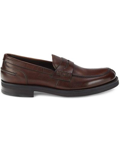 Canali Split Toe Leather Penny Loafers - Brown