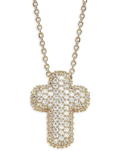 Adriana Orsini 18K Goldplated & Cubic Zirconia Puffy Cross Pendant Necklace - White