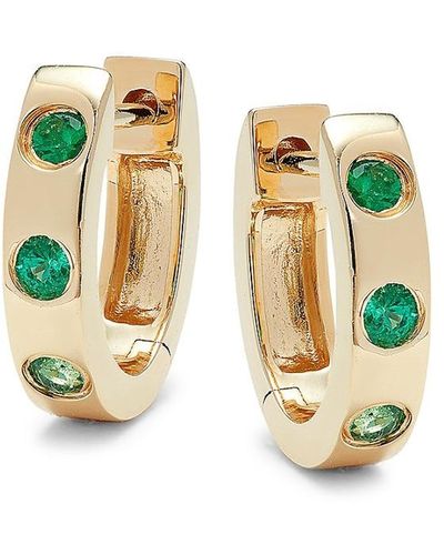 Saks Fifth Avenue 14k Yellow Gold & Emerald Huggie Earrings - White