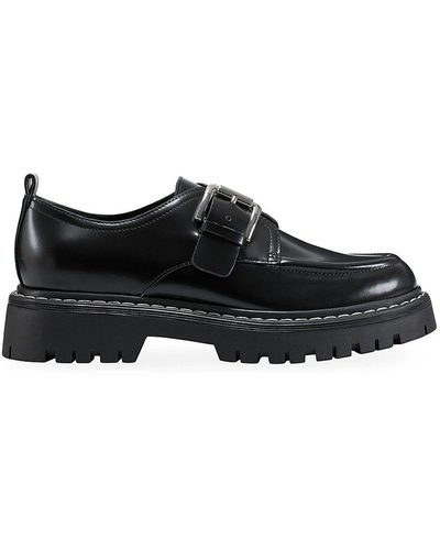 Marc Fisher Tarla Leather Lugged-Sole Loafers - Black
