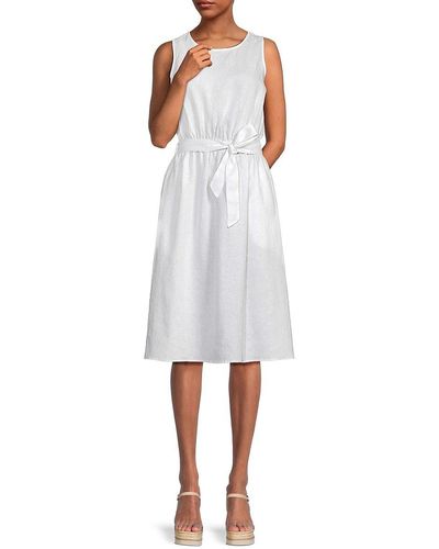 Saks Fifth Avenue 100% Linen Sleeveless Mini Dress - White