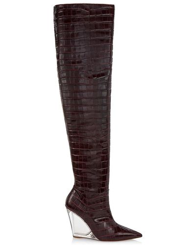 Stuart Weitzman Lucite Croc-embossed Leather Wedge Boots - Brown