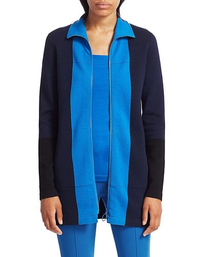 Akris Punto Milano Stretch-wool Knit Colorblock Zip Jacket - Blue