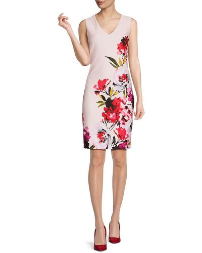 Donna Ricco Sleeveless Floral Sheath Dress - Red