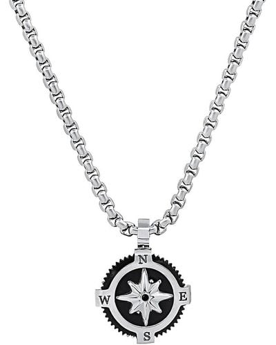 Anthony Jacobs Stainless Steel Compass Pendant Necklace - White
