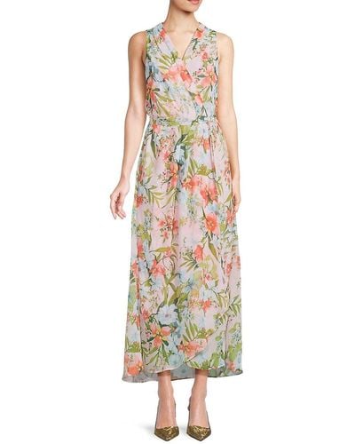 Donna Ricco Belted Floral Maxi Dress - White