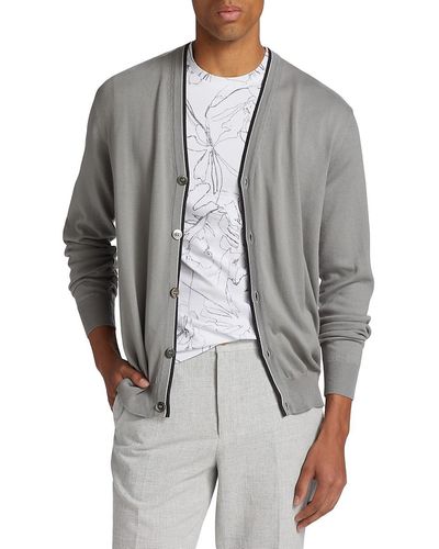 Saks Fifth Avenue Pop Tipped Cotton Cardigan - Gray