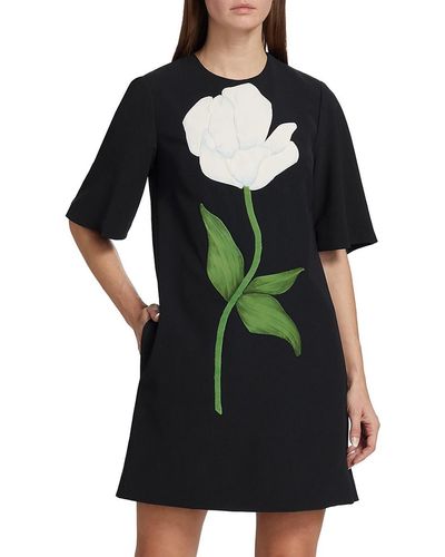 Lela Rose Floral Embroidered Mini Dress - Black