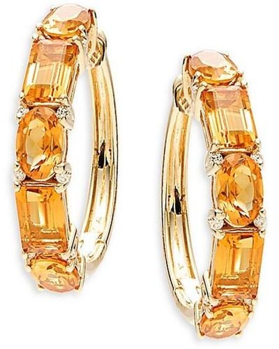 Effy 14k Yellow Gold, Citrine & Diamond Hoop Earrings - Metallic