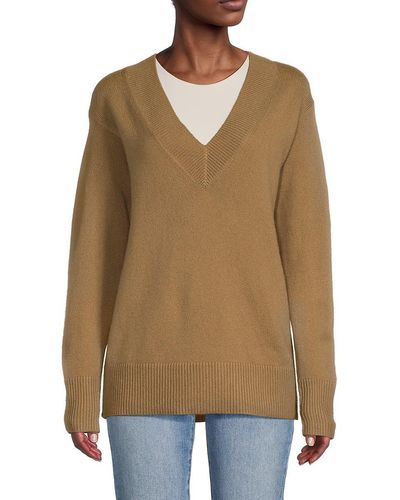 Vince Wool & Cashmere V Neck Sweater - Natural