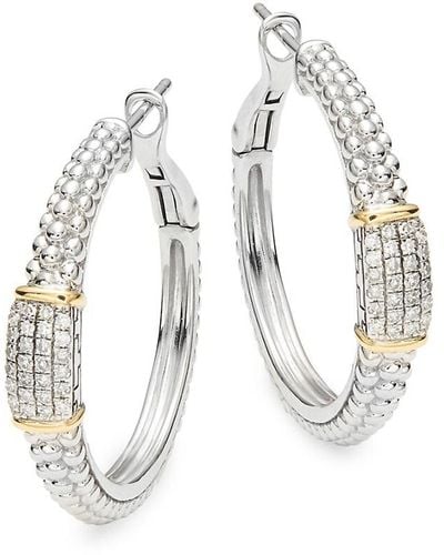 Effy Sterling Silver, 18k Yellow Gold & Diamond Hoop Earrings - White