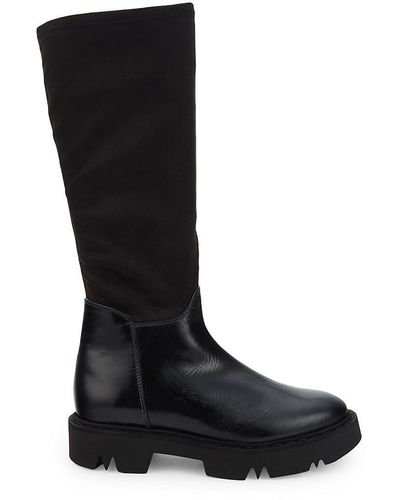 Aquatalia Hillaria Lug Sole Leather Calf Boots - Black