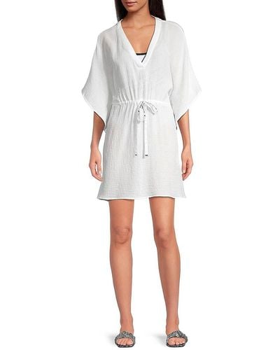 Karl Lagerfeld Kimono Sleeve Gauze Cover Up Dress - White