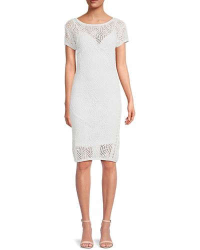 Donna Karan Crochet Knee Length Sheath Dress - White