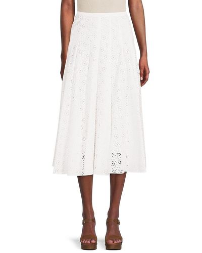 Akris Punto Eyelet Embroidery Midi Pleated Skirt - White