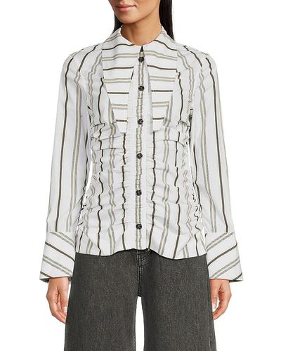 Ganni Striped Ruched Shirt - Grey
