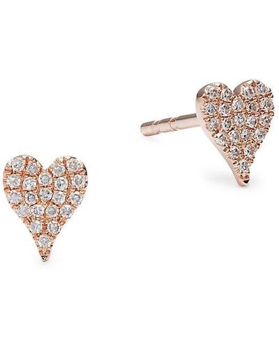 Saks Fifth Avenue 14K Rose & 0.1 Tcw Diamond Heart Stud Earrings - White