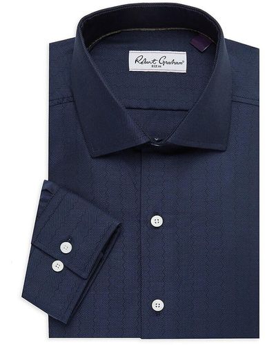 Robert Graham Cotton Tailored Fit Dress Shirt - Blue